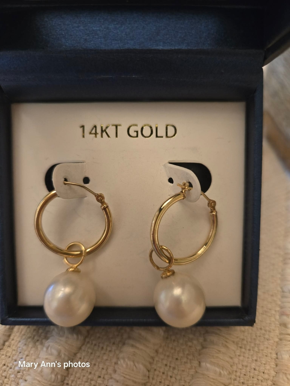 14KT Gold Hoop Earrings with South Sea Pearl Drops - Classic Gold and White